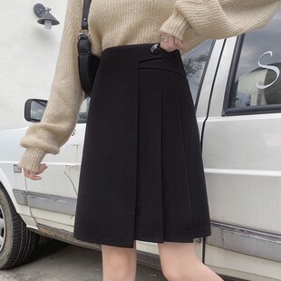 毛呢不规则中裙女2024秋冬新款大码百褶裙加厚胖mm显瘦胯大a字裙