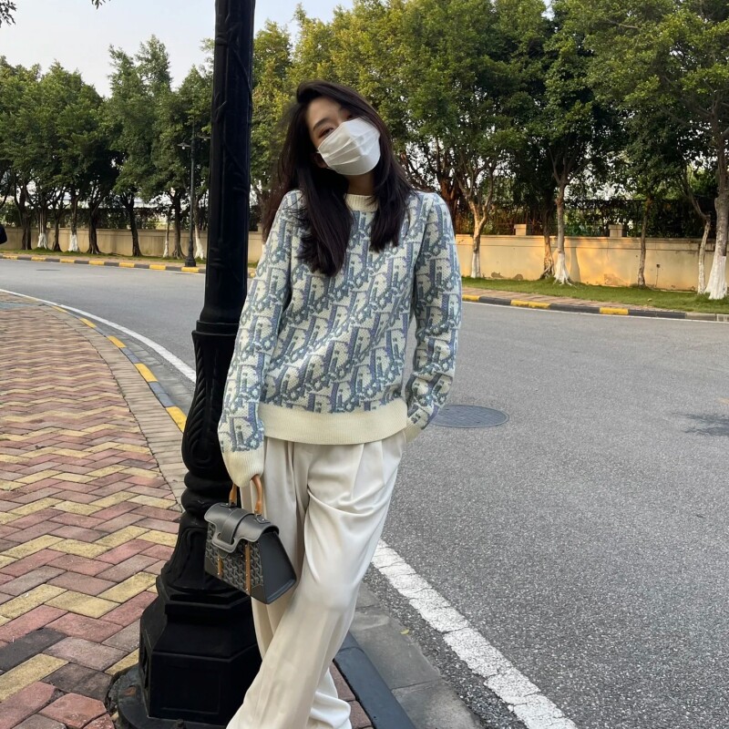 Correct Version of Cd Letters Full Printed Jacquard Logo Round Neck Miami Pullover Knitwear Men's Presbyopic Knitwear Men's and Women's