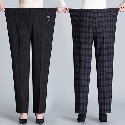 加肥加大码中年女裤秋冬长裤200斤加绒加厚外穿妈妈裤子松紧高腰