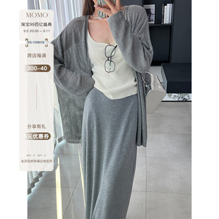 早秋新款灰色针织衫女设计感小众显瘦小开衫小个子慵懒风上衣外套