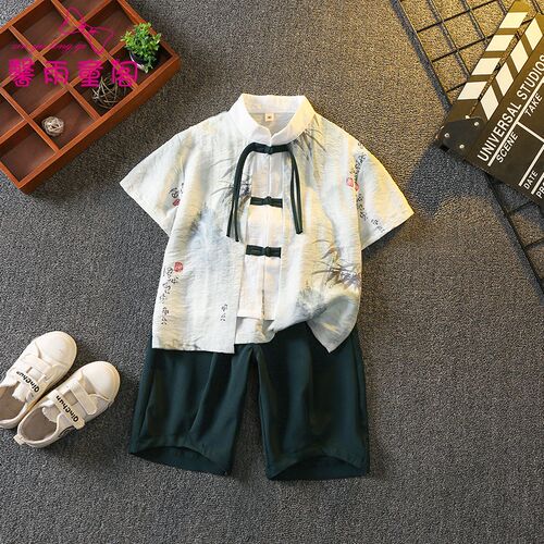 汉服男童夏装中国风套装儿童唐装薄款宝宝周岁礼服夏季古装两件套