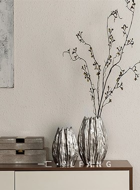 一匚轻奢金属竖纹花瓶摆件 样板间售楼处Q酒店玄关桌面摆件