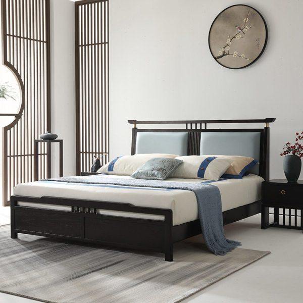 金丝檀木新中式实木床真皮主卧高端大气双人婚床1.8米1.5轻奢家具