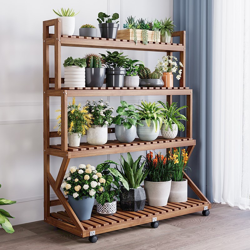 花架子实木质多层室内阳台客厅多肉落地式防腐置物架202Z4新款花