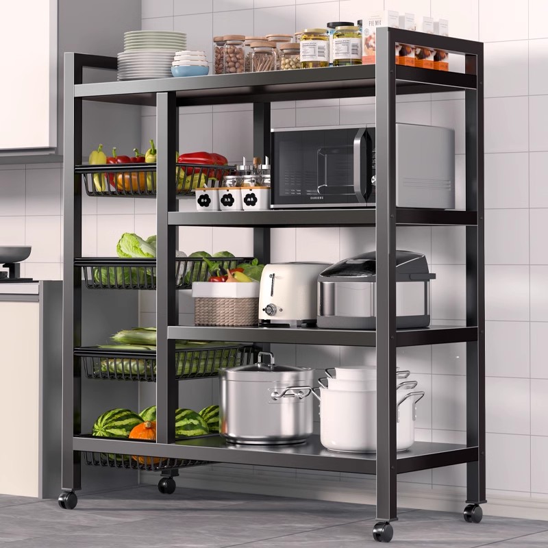 厨房置物架落地多层蔬菜篮子收纳架多功能微N波炉烤箱货架储物架