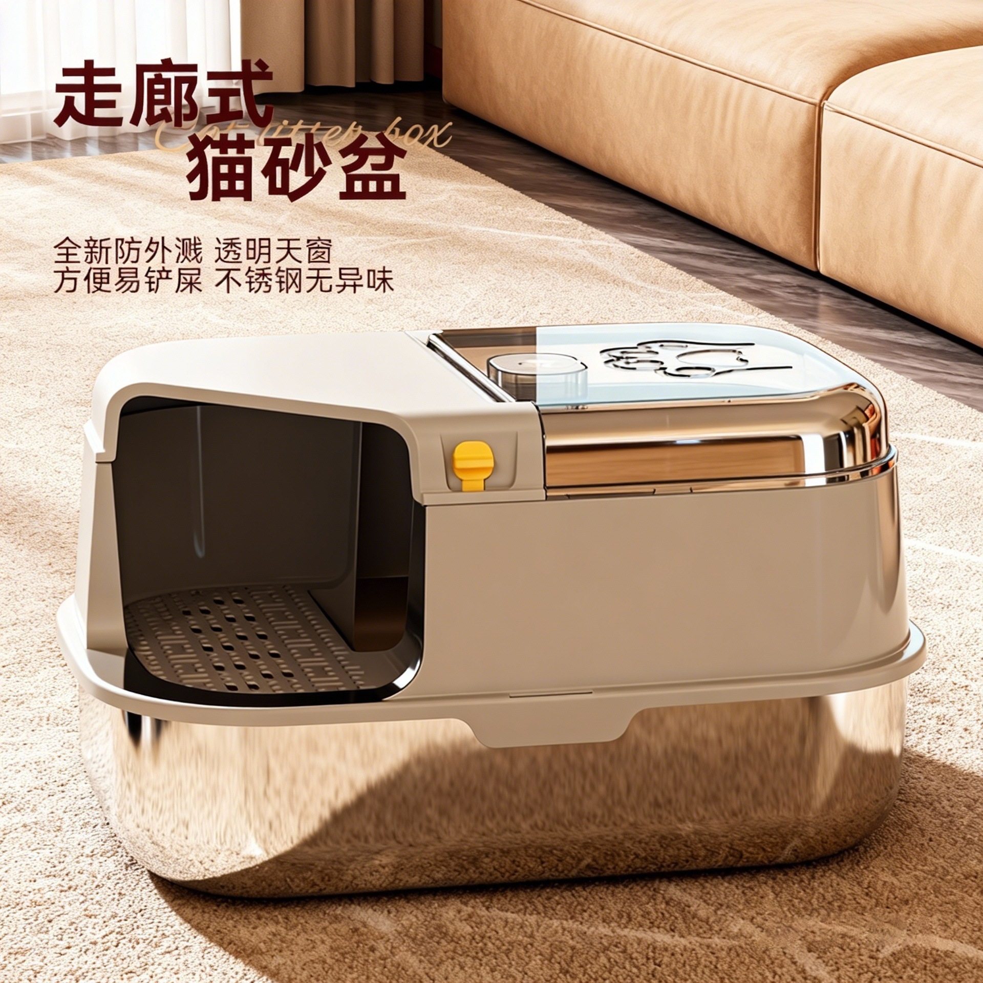 乖主人不锈钢走廊式猫砂盆