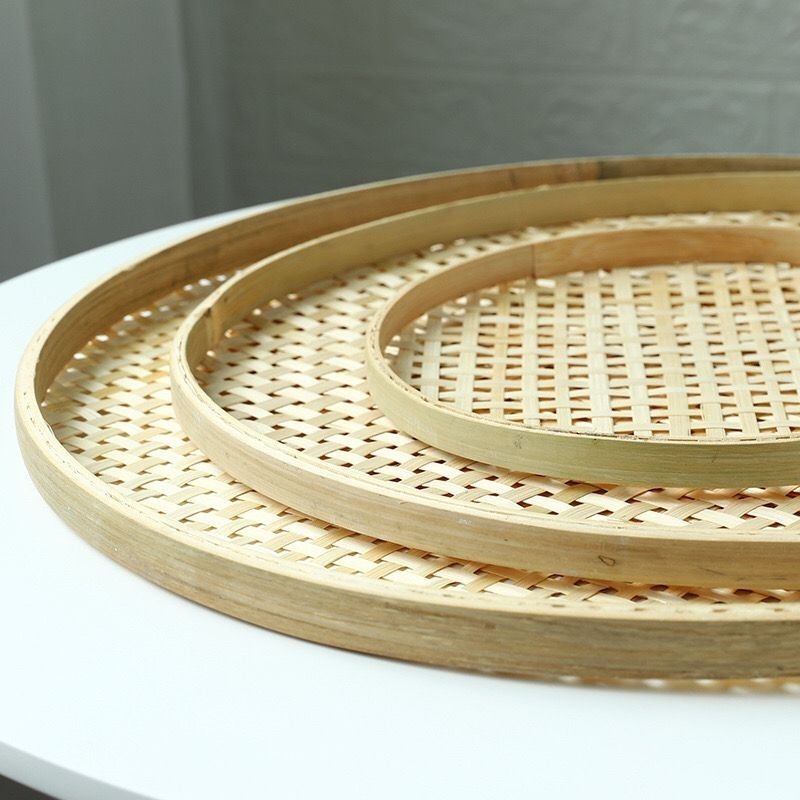 手工竹编筛子圆簸箕有孔晾图片