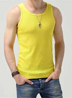 男纯棉背心夏全棉紧身打底背心修身红色运动背心修身汗衫黄色背心