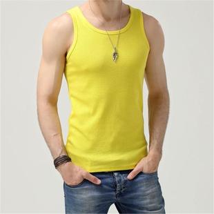 男纯棉背心夏全棉紧身打底背心修身红色运动背心修身汗衫黄色背心