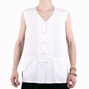 中老年人夏季男装马甲中式绵棉绸马褂爸爸唐装坎肩马夹衫汗衫背心