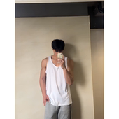 夏季 美式 复古工字型大领口无袖 白色运动背心男款 t恤汗衫