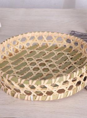 手工竹编制品竹筛竹篮子收纳筐篮子点心托盘农家用编织圆簸箕