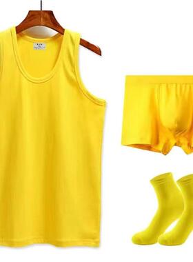 男士100%纯棉背心弹力打底汗衫夏季透气运动吸汗黄色男士背心新款