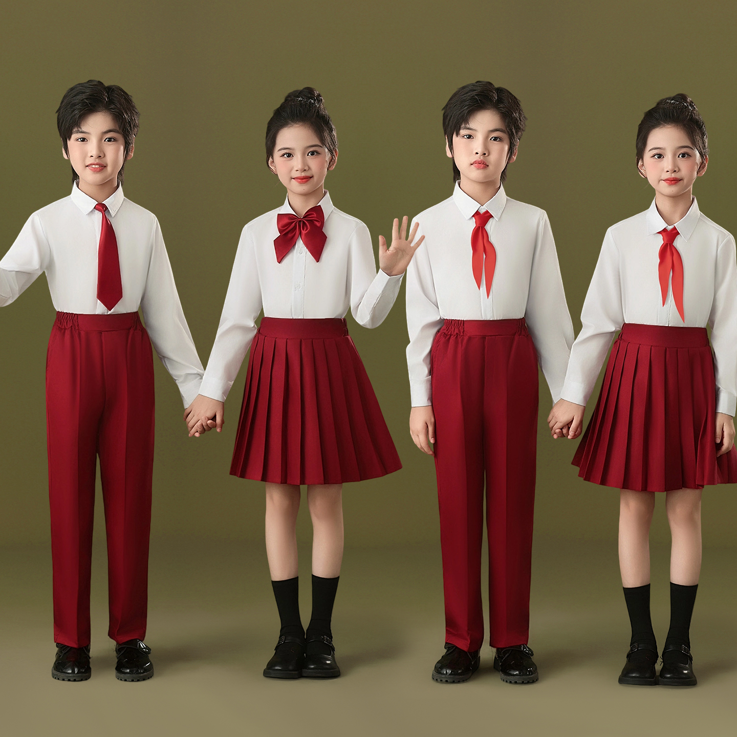 儿童合唱演出服中小学生少年有志爱国红领巾男女团体朗诵表演服装