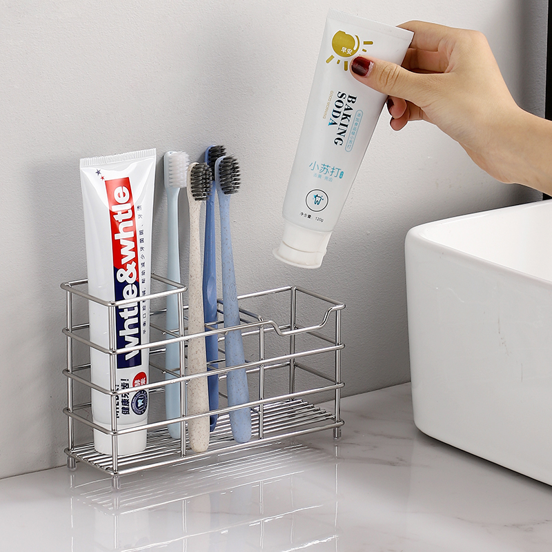 电动牙刷置物架卫生间家用台面免打孔沥水304收纳不锈钢挂墙式