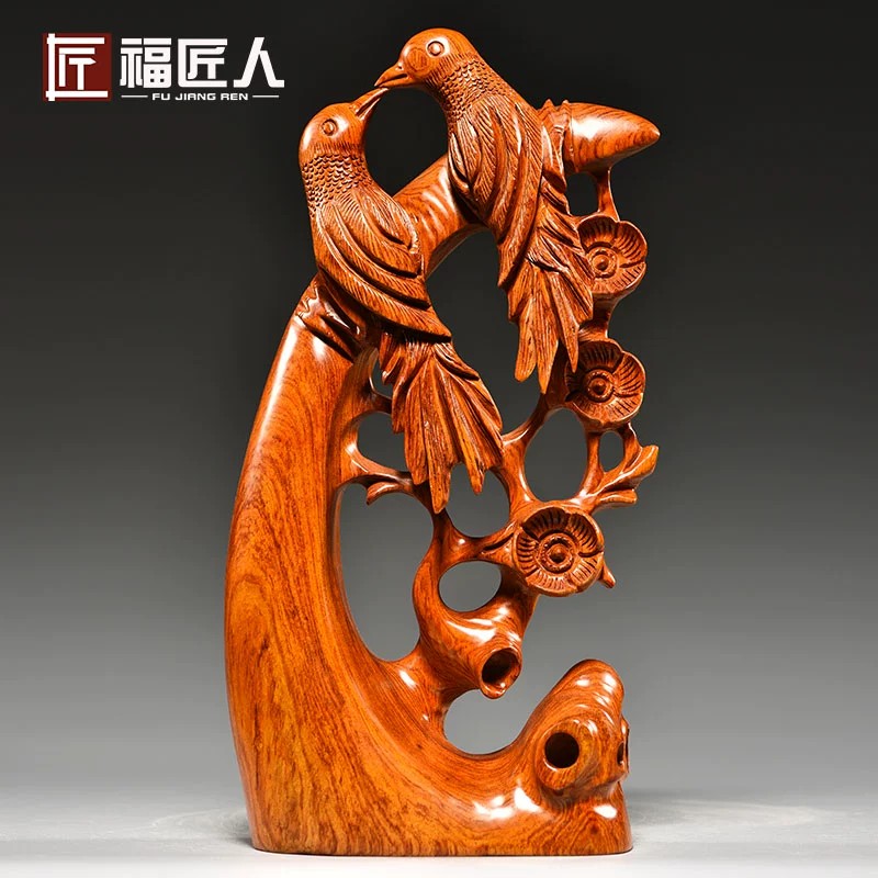 花梨木雕喜上眉梢摆件家居客厅电视柜装饰根雕工艺品新婚乔迁送礼