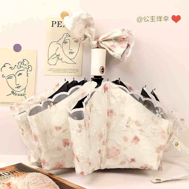 全自动双层蕾丝太阳伞女小清新防晒防紫外线黑胶遮阳折叠晴雨两用