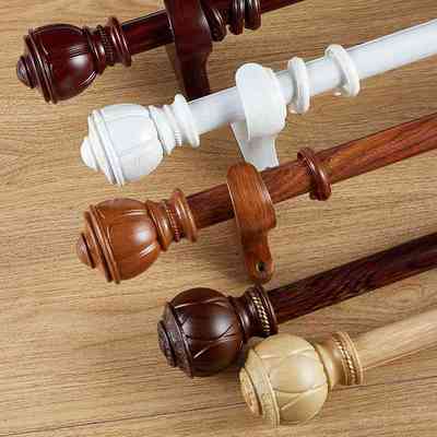 加厚彷木纹罗马杆窗帘杆静音中式铝合金一整套全套轨道单杆双杆子