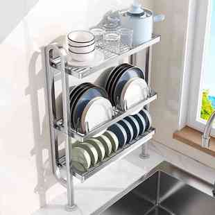 新疆包邮不锈钢厨房置物架极窄款碗碟沥水架多功能贴墙水槽夹缝碗