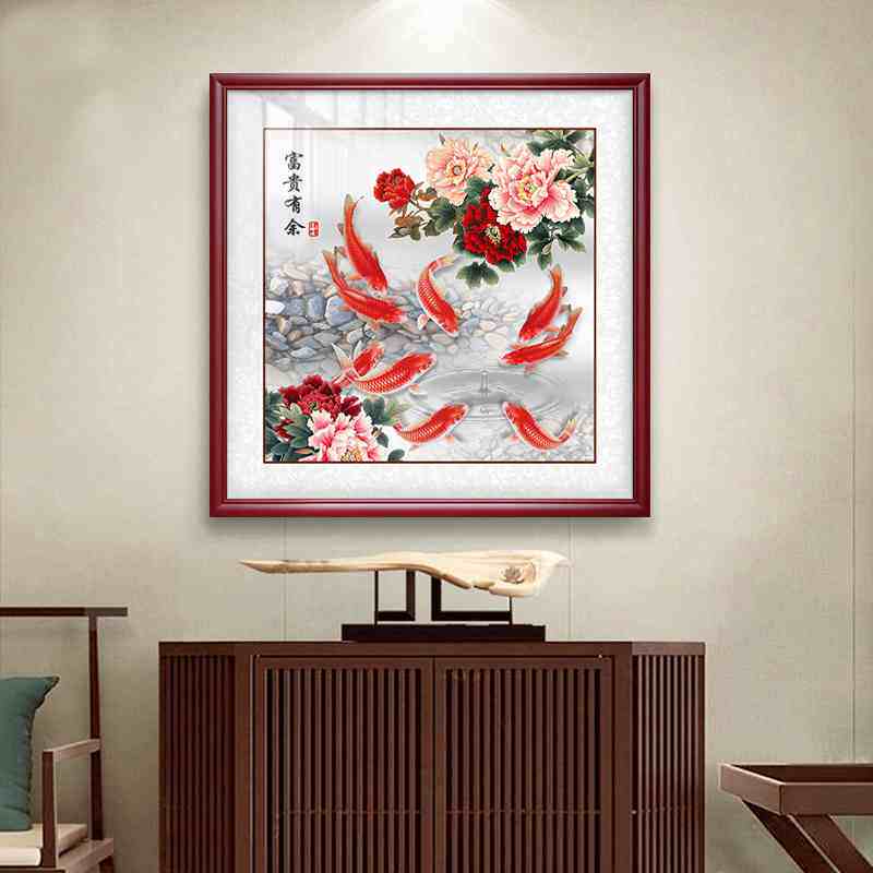 国色牡丹贴钻十字绣2025新款客厅餐厅富贵花开九鱼图5d钻石画满钻