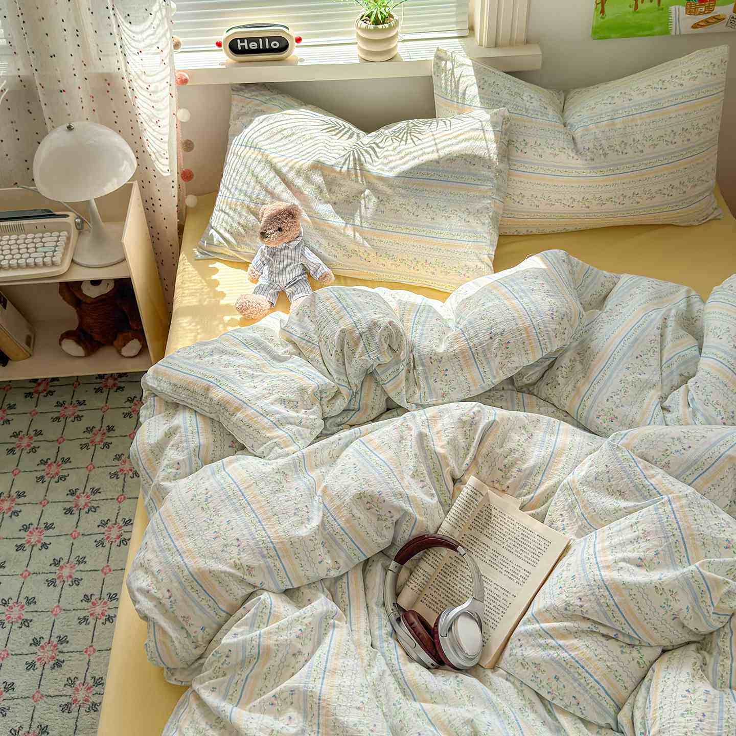 A类母婴级纯棉双层四件套棉被套棉学生宿舍水洗床纱三件套全被罩