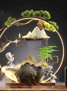 假山流水生财摆件办公室桌面喷泉水景客厅创意开业礼品循环招财