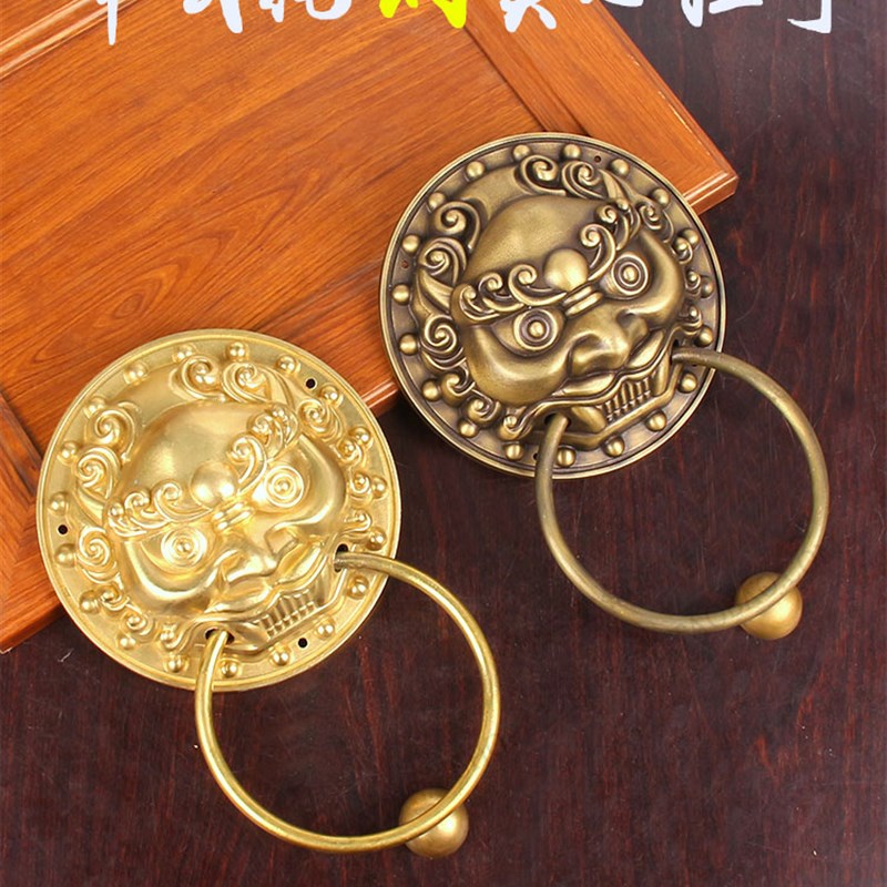 包邮大门兽头铜把手仿古中式虎头大门环纯铜狮子头拉手装饰铜拉环