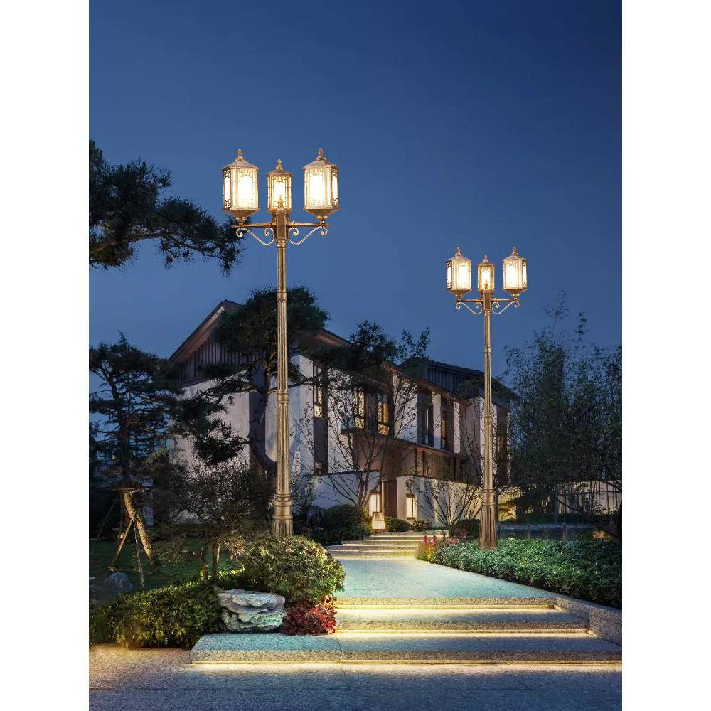 led路灯220v接电新中式复古花园别墅灯家用室外庭院3米户外防水灯