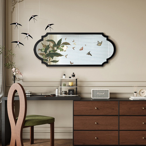 法式复古镜子装饰画客厅背景墙创意蝴蝶壁画餐厅挂画高级感镜面画