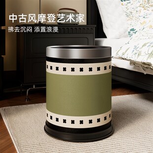 法式高颜值垃圾桶圆形无盖家用客厅卧室房间厨房卫生间大号大容量