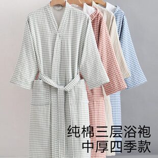 浴袍女纯棉纱布四季通用可穿浴巾男吸水速干游泳浴衣情侣成人睡袍