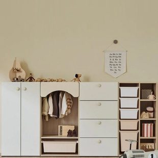 可比熊新款实木儿童衣柜矮收纳组合婴儿奶油风宝宝小衣橱储物斗柜