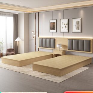 酒店家具标间全套定制床箱五星级全季汉庭客房双床民宿宾馆专用床