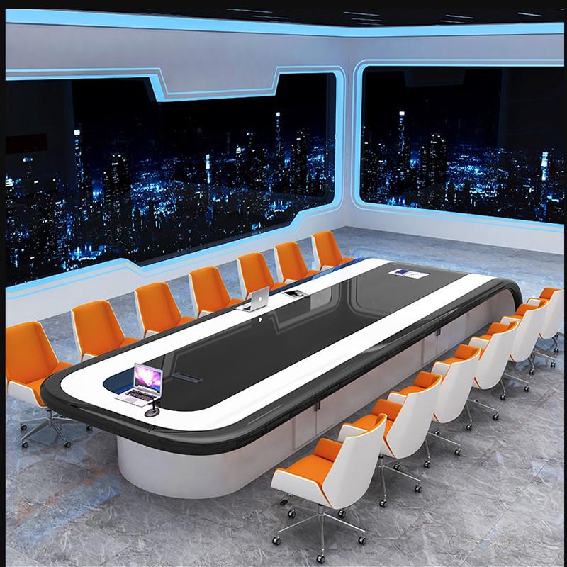 大型烤漆会议桌长桌简约现代办公会议室洽谈接待桌椅X组合开会椅