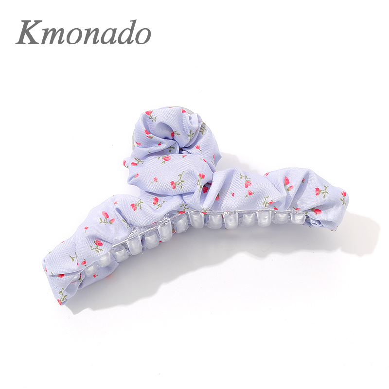 Kmonado蓝白碎花褶皱抓夹小清新鲨鱼夹后脑勺盘发夹半扎发饰头饰