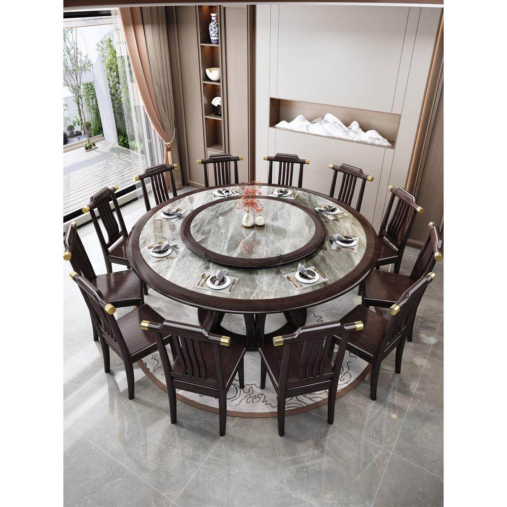 新的中国风全实木石板餐桌和椅子组合转盘和电磁炉圆形圆桌10人酒,住宅家具,岩板餐桌,淘宝优惠券,粉丝福利购,淘宝优惠卷