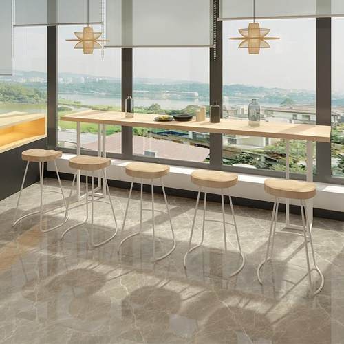 实木吧台桌家用阳台靠墙长条窄桌子商用酒吧台高脚桌原木桌椅组合