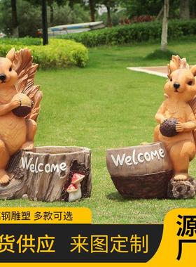户外卡通松鼠雕塑幼儿园林庭院创意别墅动物花缸花盆造景装饰摆件