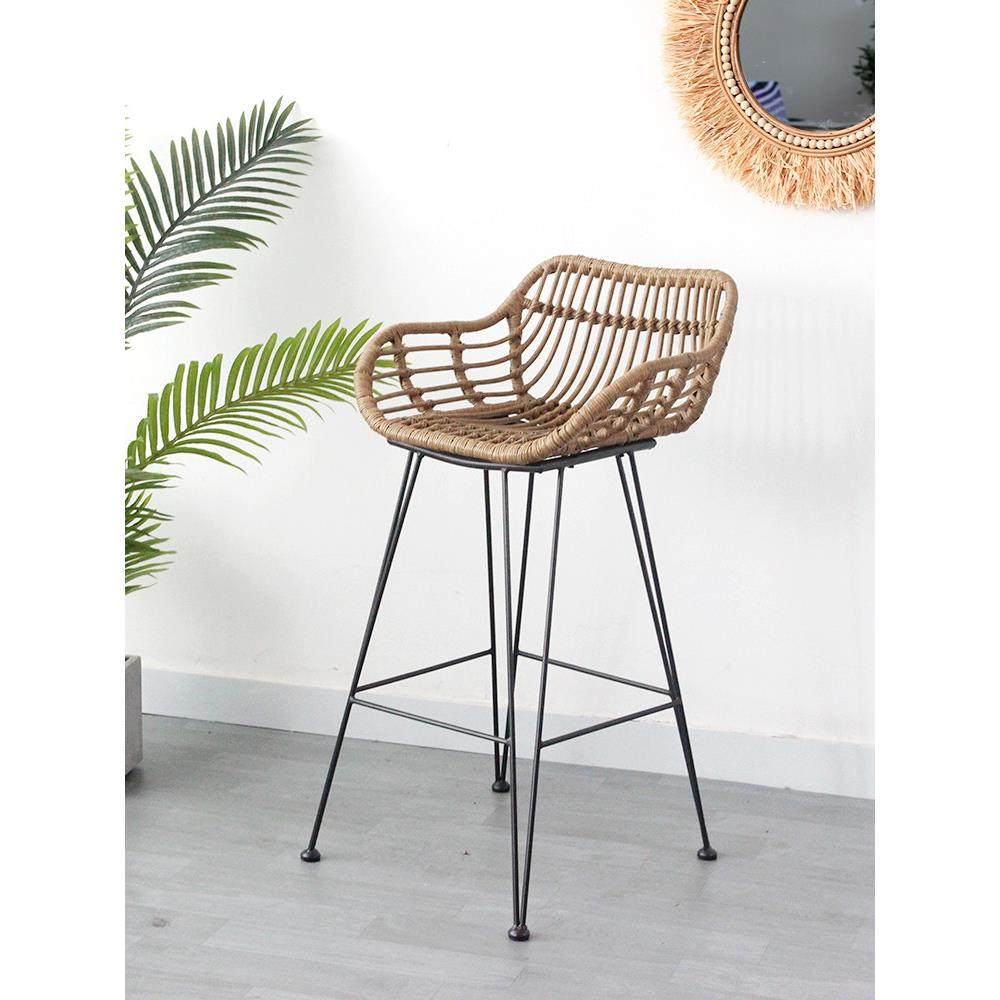 藤编高靠背吧椅简约铁艺高脚凳藤艺防水防晒高椅子吧台椅复古吧凳,商业/办公家具,酒吧椅,淘宝优惠券,粉丝福利购,淘宝优惠卷