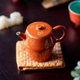 仿古矾红烫金茶壶单壶家用陶瓷冲茶器功夫茶具泡茶水壶小号带过滤