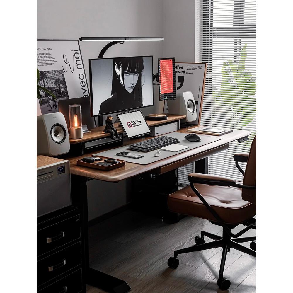 实木电动升降桌大板电脑台式桌家用大长书桌卧室双人电竞桌办公桌