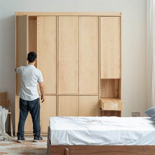 木朵朵家具原木柚木橡木白蜡木定制全实木中古骨骼线儿童衣柜书桌