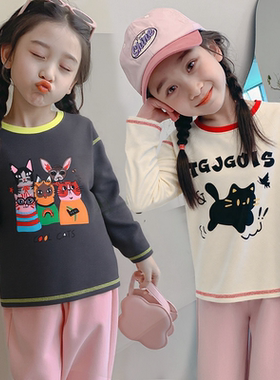 中小童女童卡通纯棉体恤休闲春秋打底衣洋气女宝长袖T恤儿童上衣