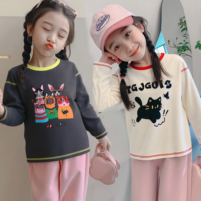 女童卡通纯棉体恤春秋新款