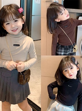 女童德绒打底衫2025春秋装纯色高领T恤儿童宝宝加厚磨毛弹力上衣