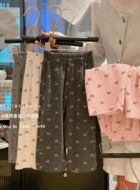 女童外穿裤子春秋款加厚蝴蝶结直筒百搭洋气运动中小童童装秋季潮