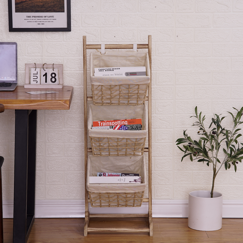 家用置物架落地储物架卧室客厅书报架多层收纳田园布艺零食收纳架