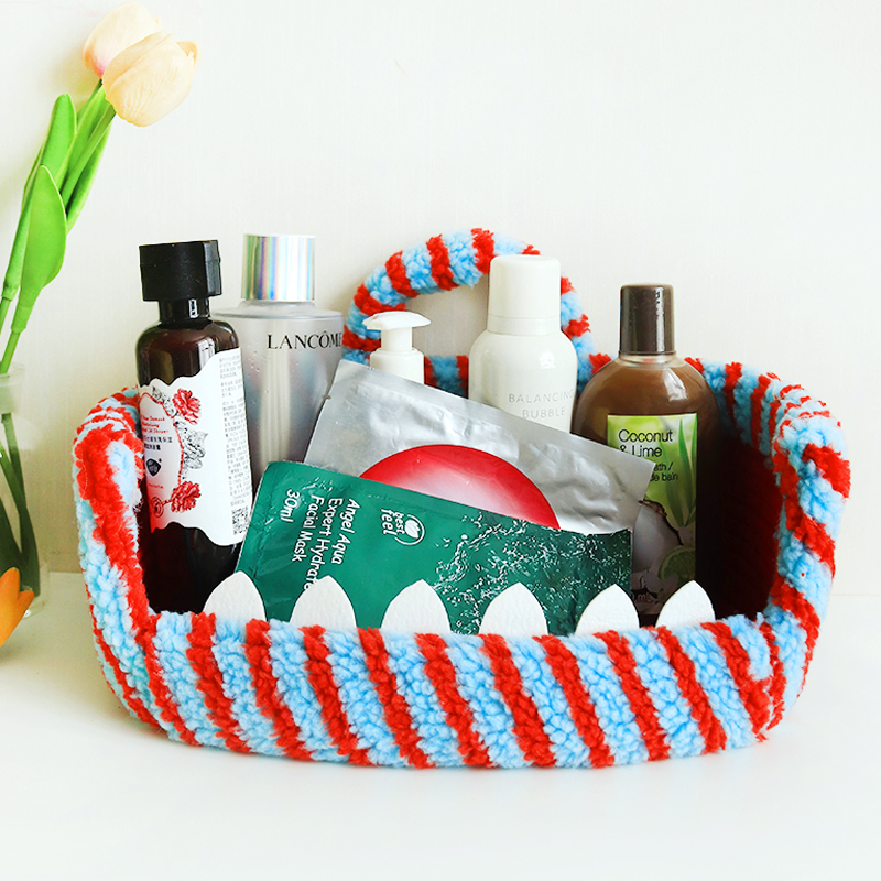 毛绒棉线编织收纳筐可爱茶几桌面玄关零食化妆品置物篮大容量猫窝