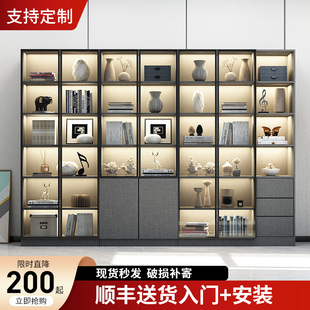 书柜防尘玻璃门展示柜轻奢灰书橱子家用可定制一墙到顶整墙书架