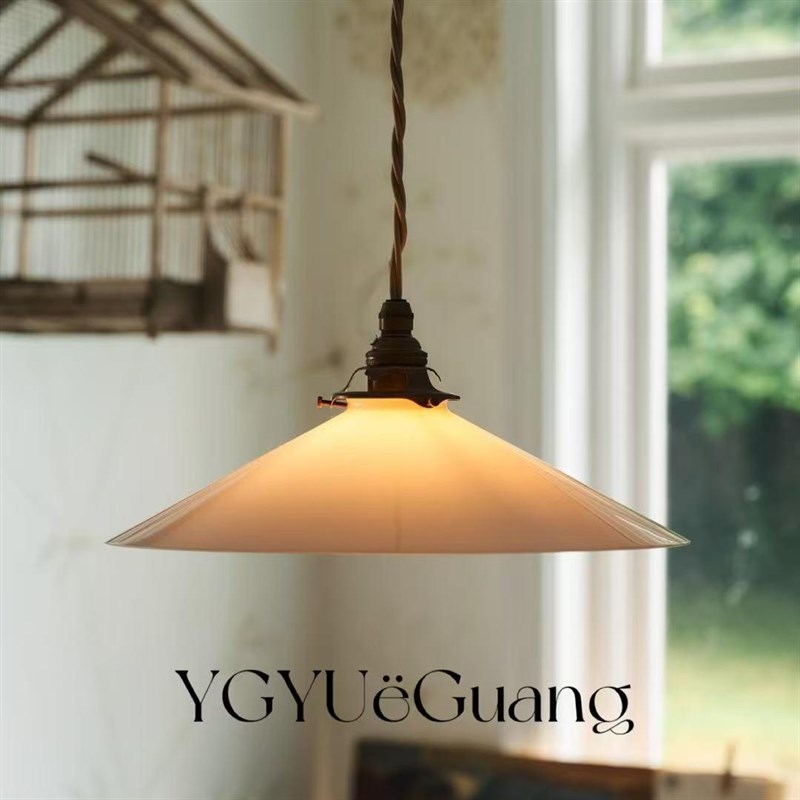 中古风餐厅玻璃吊灯日式吧台中岛台长饭桌创意设计师蛋白石吊灯